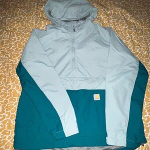 Carhartt Womens Teal and Light Blue Rain Defender pull-over